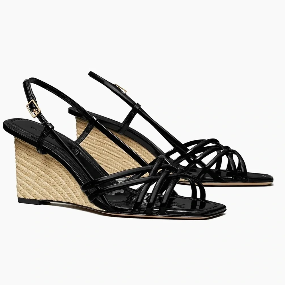 Tory Burch Multi Strap 75MM Wedge Sandals in Black